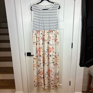 Women's Sleeveless Maxi Striped Floral Dress Size 3XL d